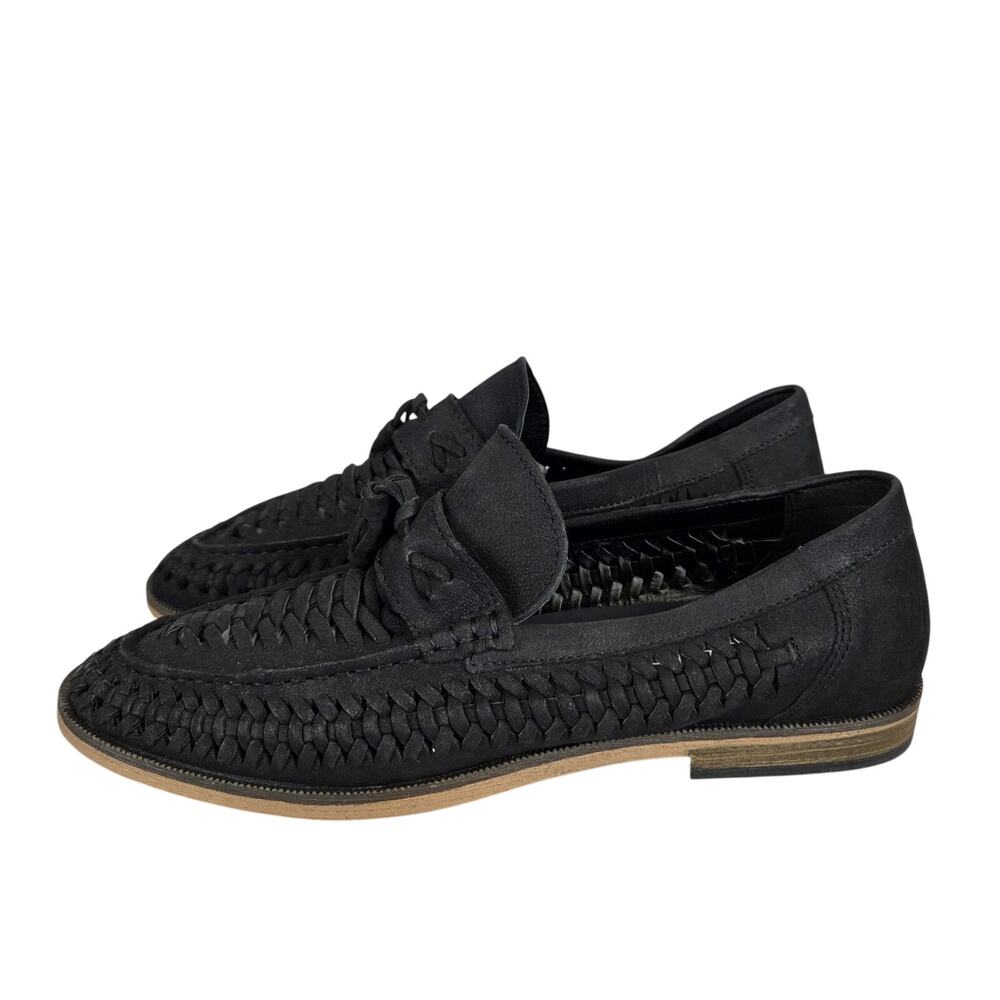 River Island Womens Black Loafers 6 Woven Leather Slip on Shoes Minimalist Basic